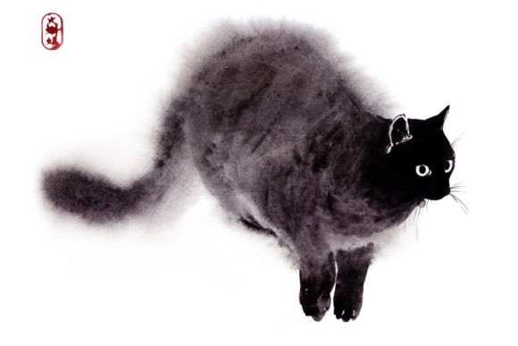 Download Oriental Watercolor Zen Art, Black Cat - Oriental Collection
